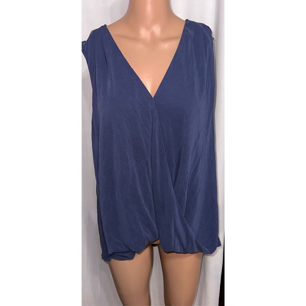 NEW WITH TAGS WANTABLE Sleeveless Surplice Top BLUE Shirt BLOUSE size LARGE OOS